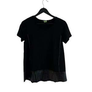 Lafayette 148 New York Black Leather Trim Blouse